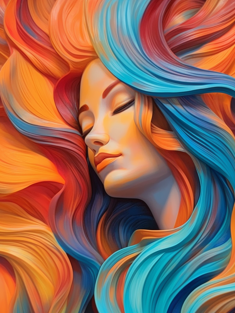 Blue Orange Hair Abstract Woman Diamond Art Kit