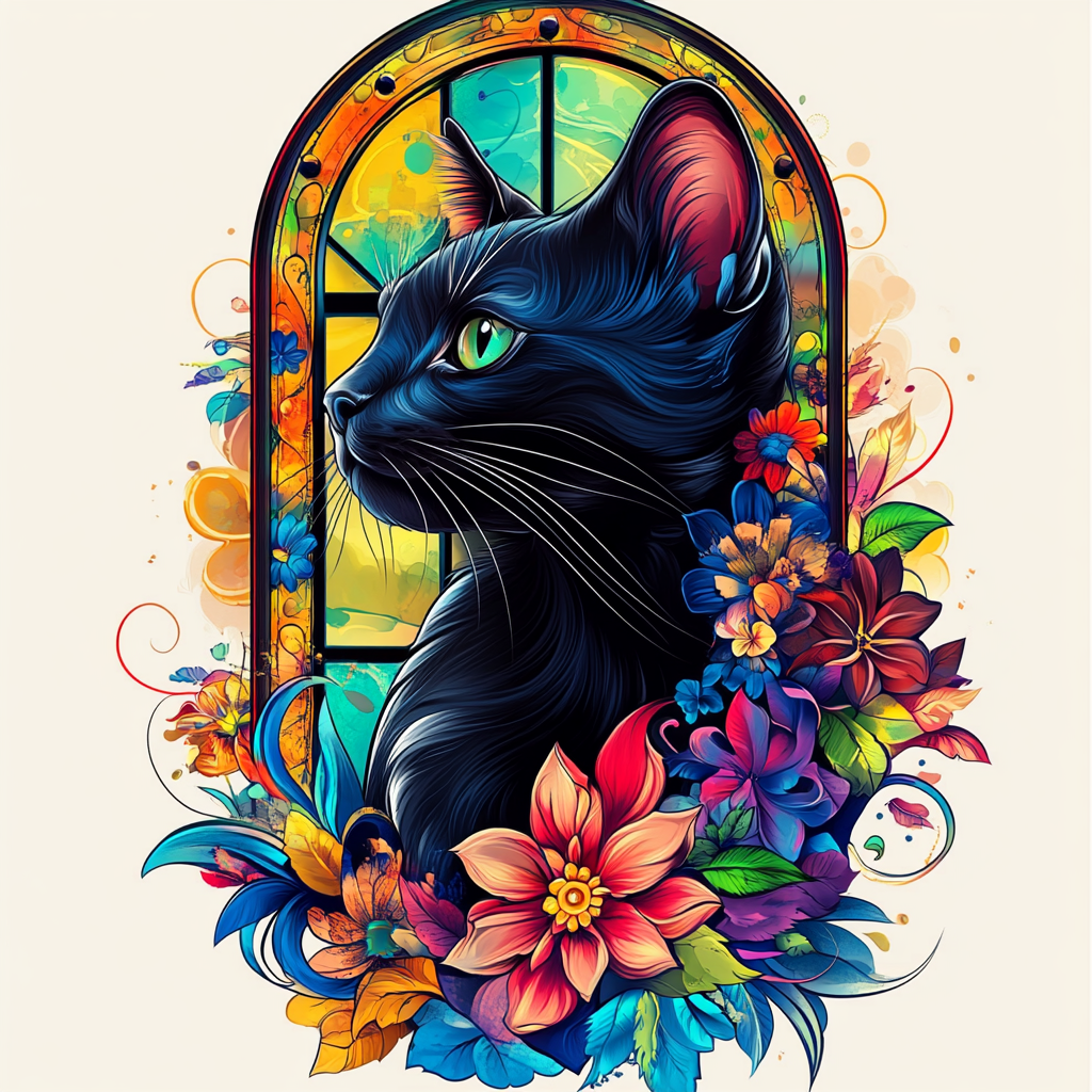 Window And Black Cat With Flowers Diamond Art Kit