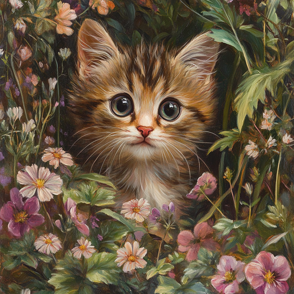 Kitten Hidden In Flowers Diamond Art Kit