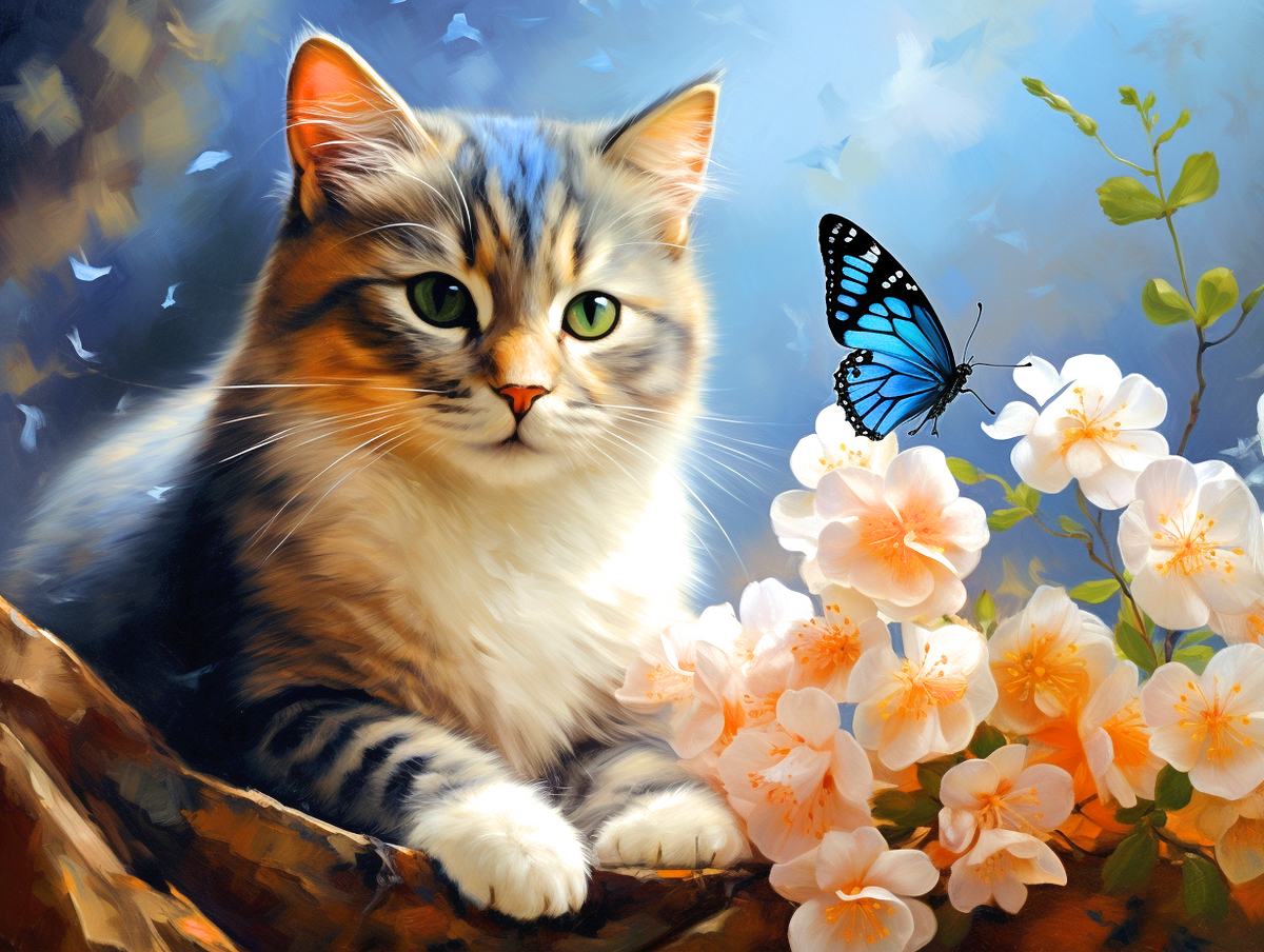 Blue Butterfly Kitten Diamond Art Kit