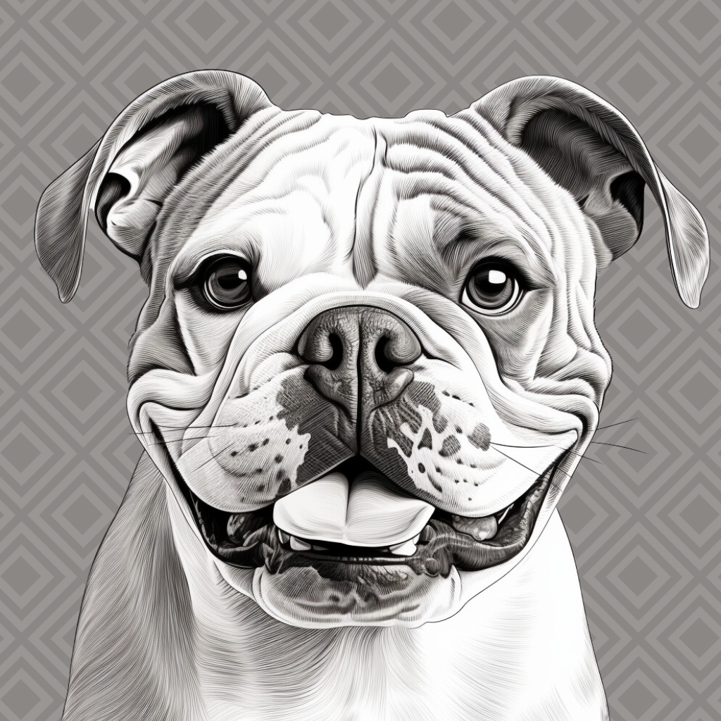 Black White Bulldog Diamond Art Kit