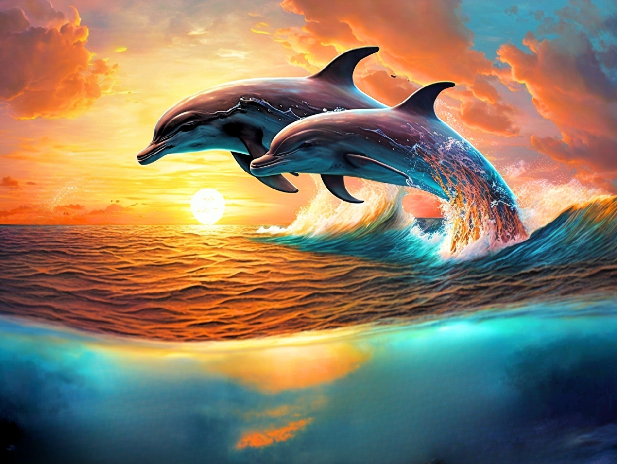 Double Jump Dolphins Diamond Art Kit