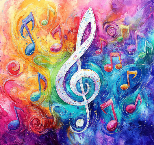 White Treble Clef Notes Abstract Diamond Art Kit