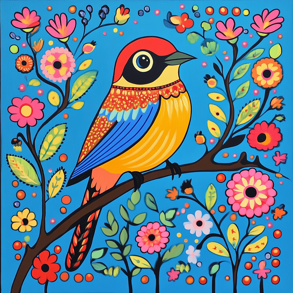 Yellow Breast Bird Folk Art Diamond Art Kit