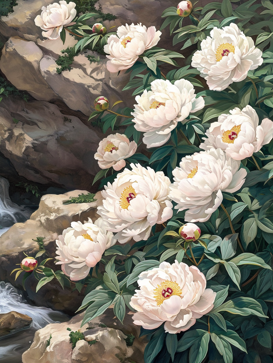 White Peonies Rocks Diamond Art Kit