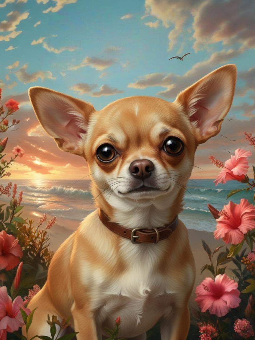 Tropical Sunset Shorthaired Chihuahua Diamond Art Kit
