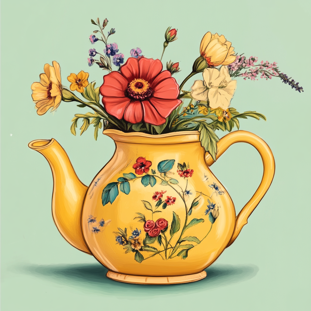 Simple Yellow Teapot Flowers Diamond Art Kit