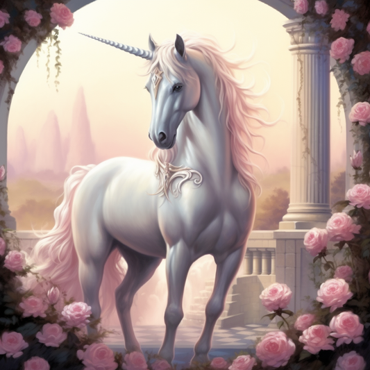 Pink Rose White Unicorn Diamond Art Kit