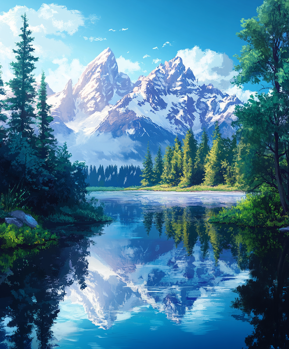 Beautiful Day Mountain Reflection Diamond Art Kit
