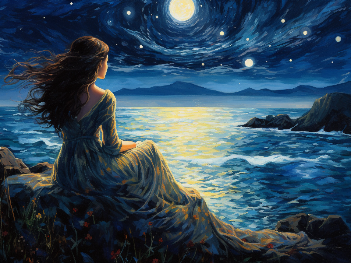 Starry Sky Girl On The Rocks Diamond Art Kit