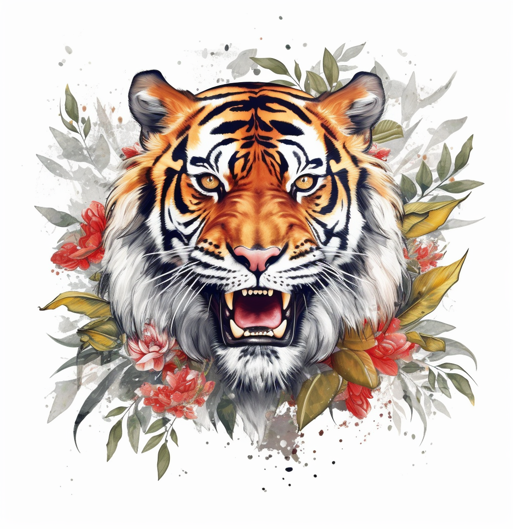 Growling Tiger In Leaves Diamond Art Kit