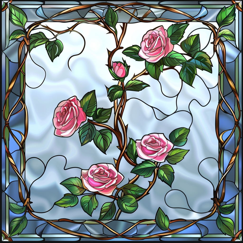Blue Border Pink Climbing Rose Abstract Diamond Art Kit