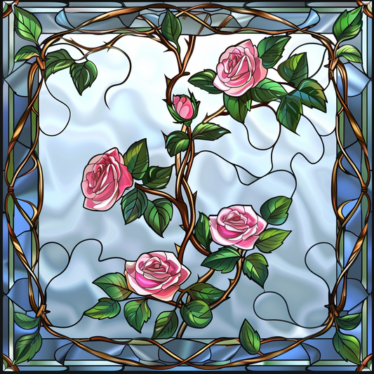 Blue Border Pink Climbing Rose Abstract Diamond Art Kit