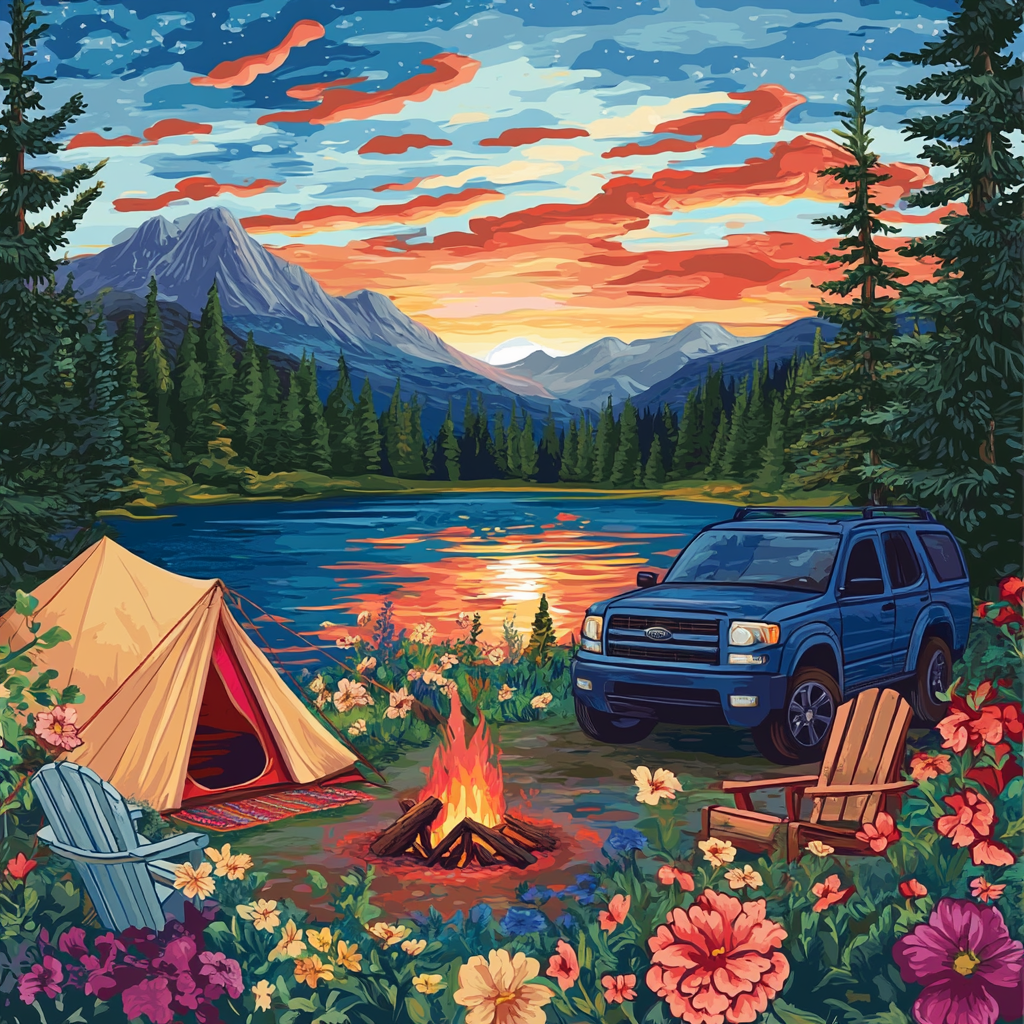 Colorful Flower And Sky Campsite Diamond Art Kit