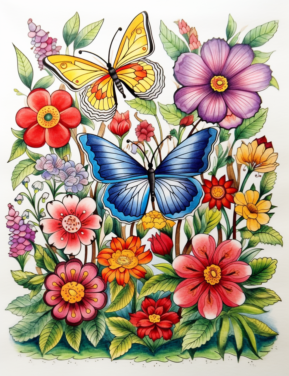 Blue Yellow Butterfly And Flowers Diamond Art Kit
