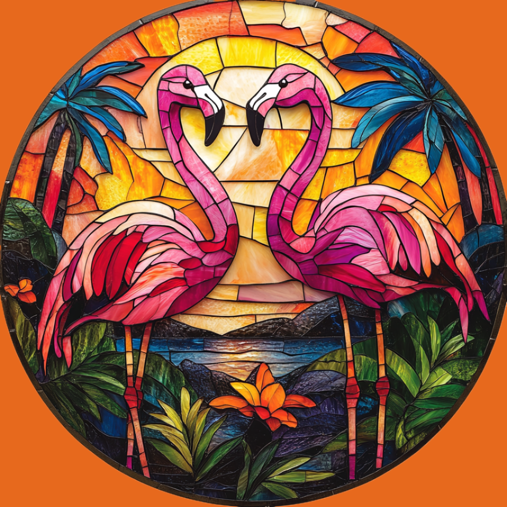 Two Abstract Flamingo Circle Diamond Art Kit