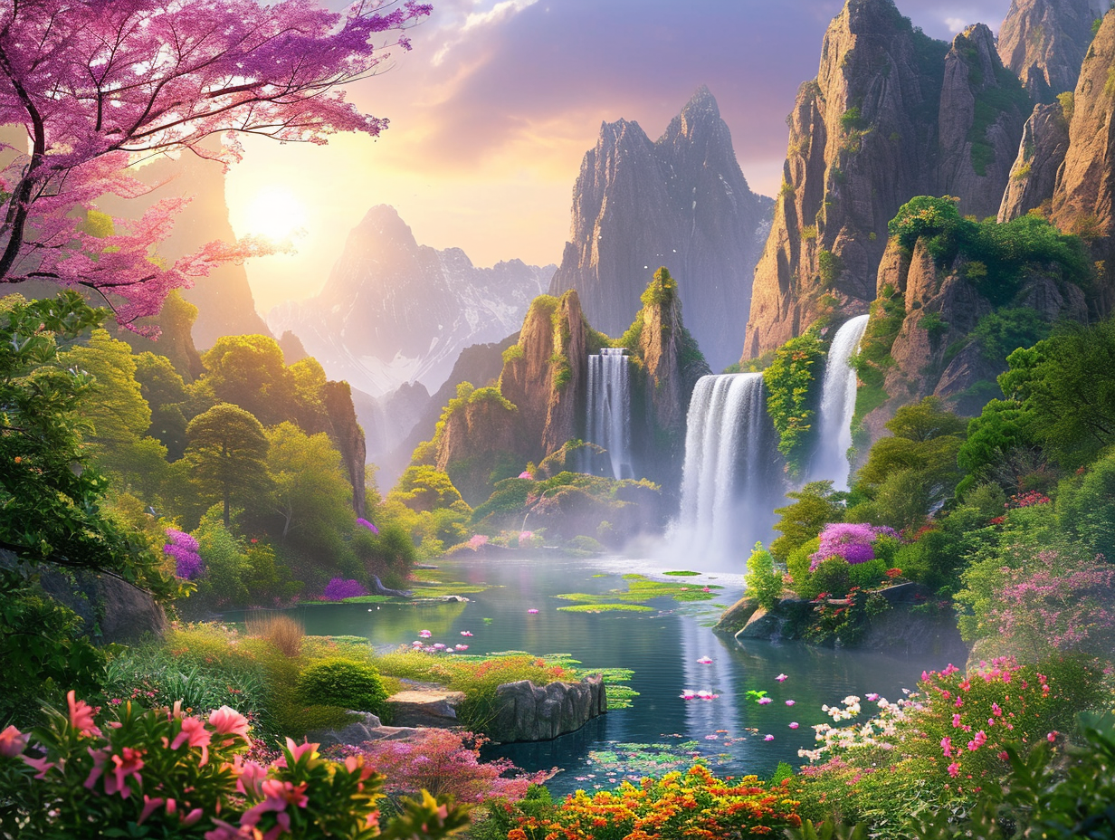 Tall Mountain Waterfalls Diamond Art Kit