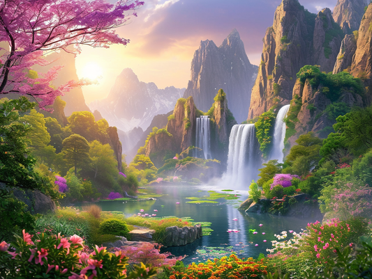 Tall Mountain Waterfalls Diamond Art Kit