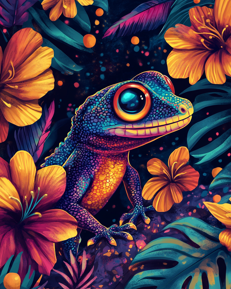 Tropical Leaves Lizard Diamond Art Kit