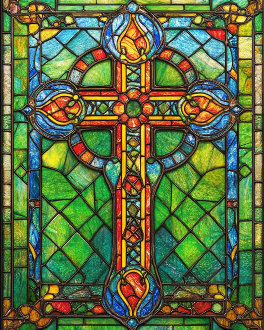 Green Background Abstract Cross Diamond Art Kit