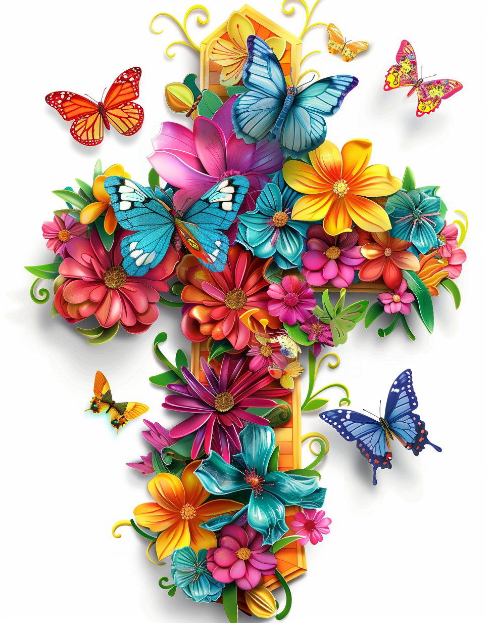 Bright Flower Butterfly Cross Diamond Art Kit