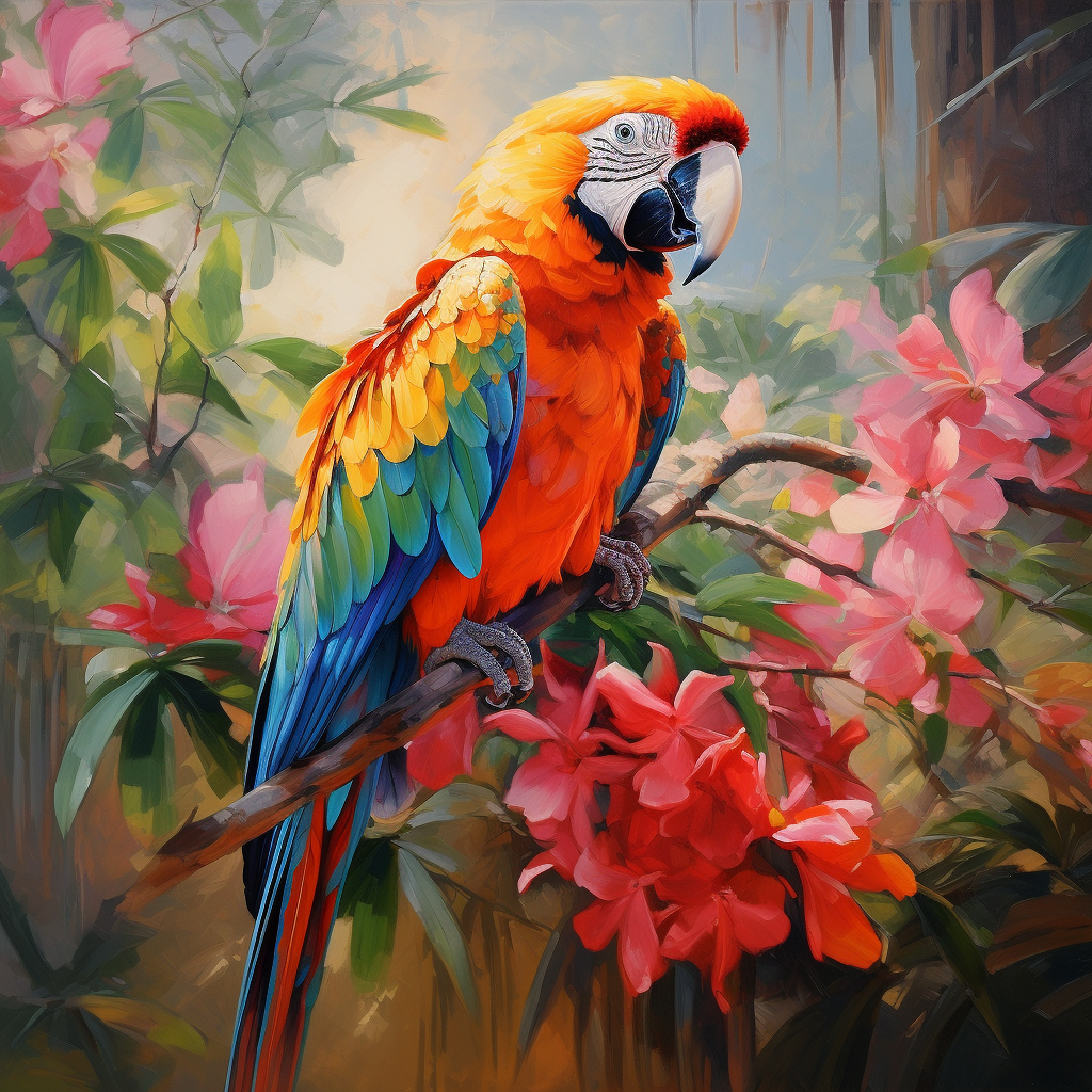 Pink Flower Perched Macaw Diamond Art Kit