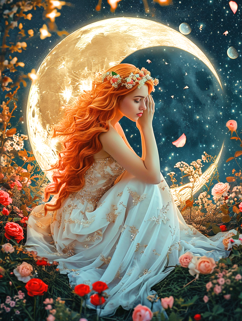 Crescent Moon Redhaired Woman Diamond Art Kit