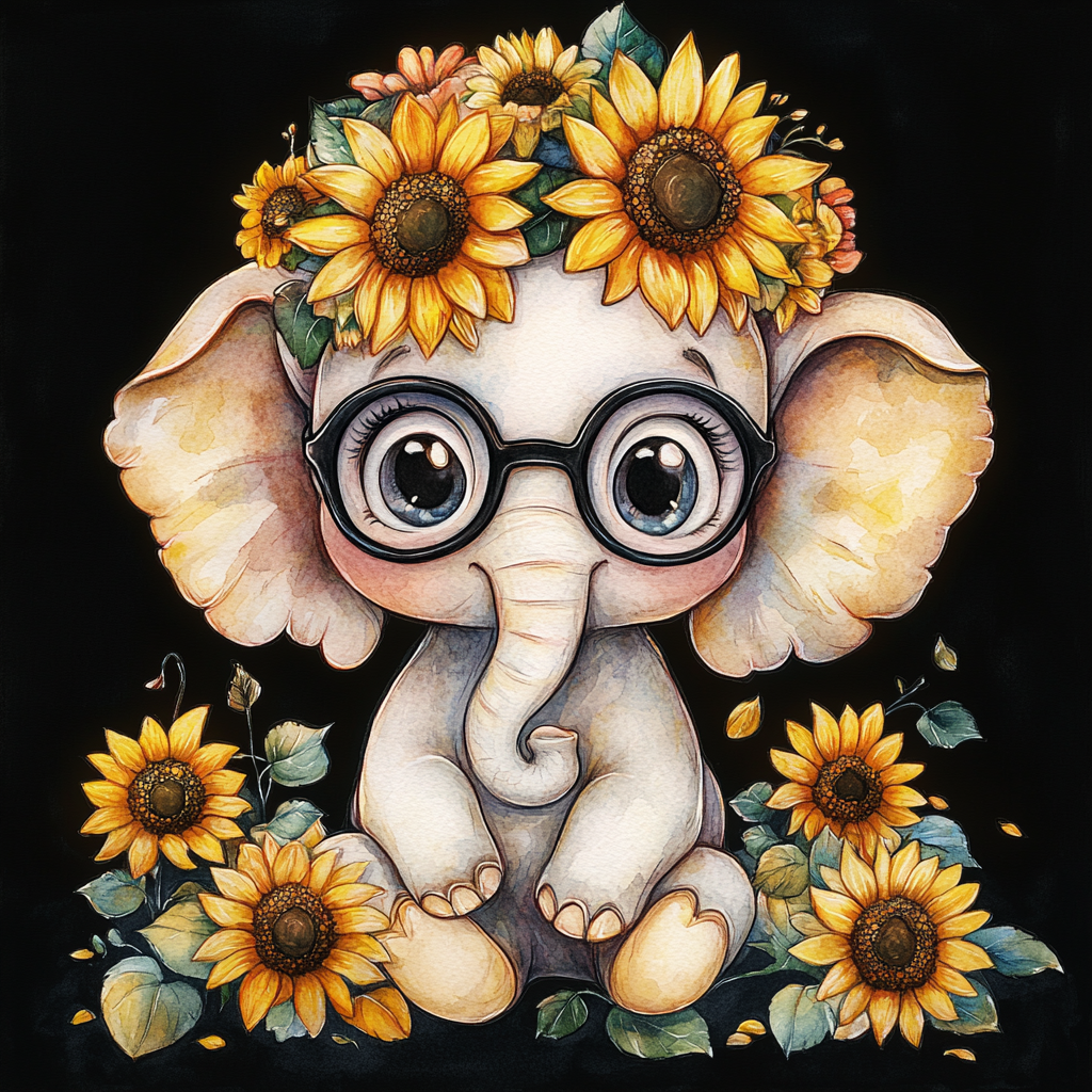 Two Sunflower Baby Elephant Diamond Art Kit