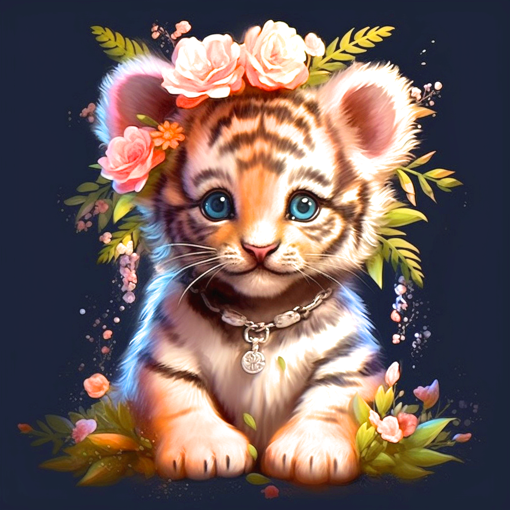 Tiger Cub Roses Diamond Art Kit