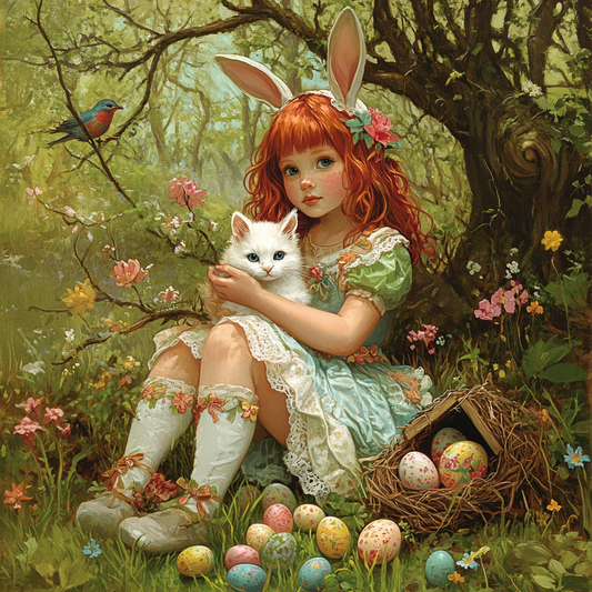 Red Hair Rabbit Ear Girl Diamond Art Kit