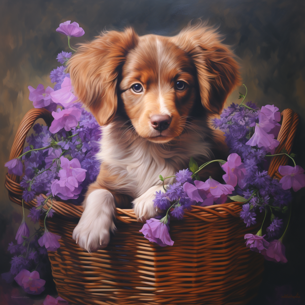 Puppy Flower Basket Diamond Art Kit
