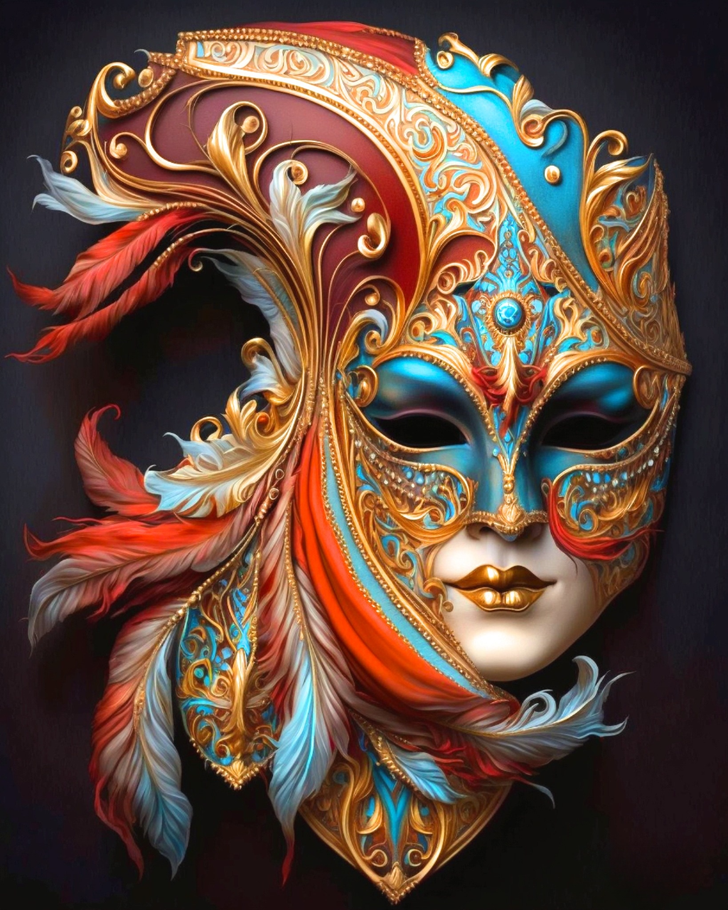 Red Turquoise Mask Diamond Art Kit