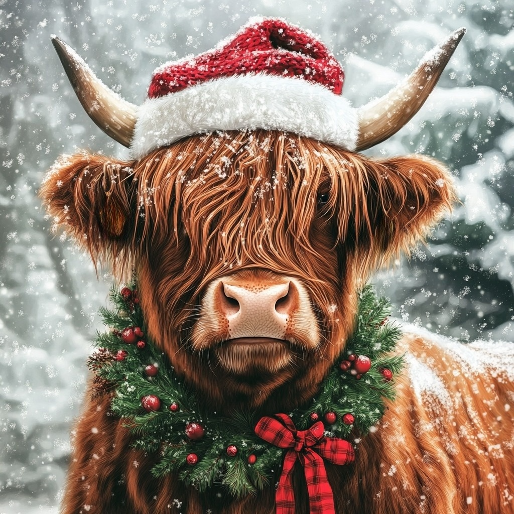 Christmas Highland Cow In The Snow Diamond Art Kit