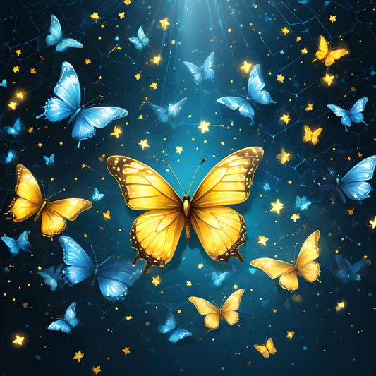 Golden And Blue Butterflies Diamond Art Kit