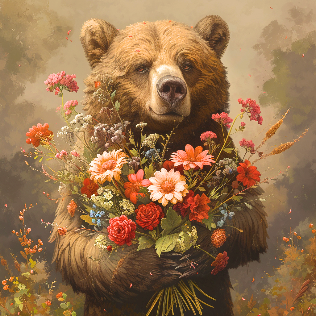 Flower Bouquet Brown Bear Diamond Art Kit