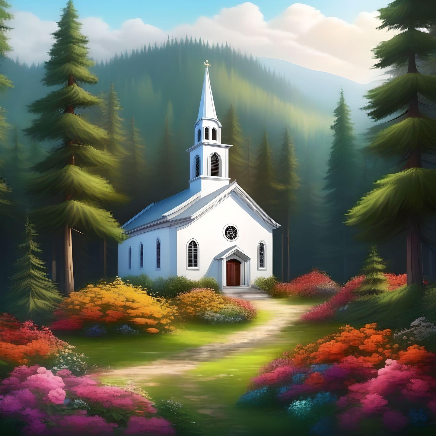 Church Forest Flowers Diamond Art Kit