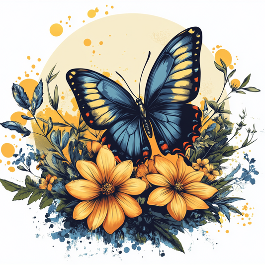 Blue And Yellow Butterfly Yellow Flowers Diamond Art Kit