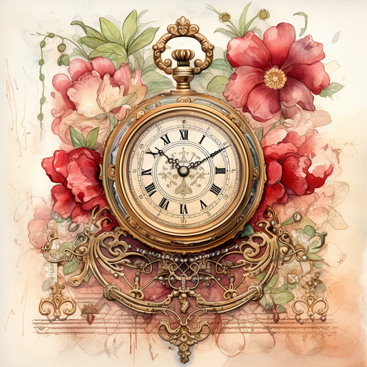 Red Flower Vintage Watch Watercolor Diamond Art Kit