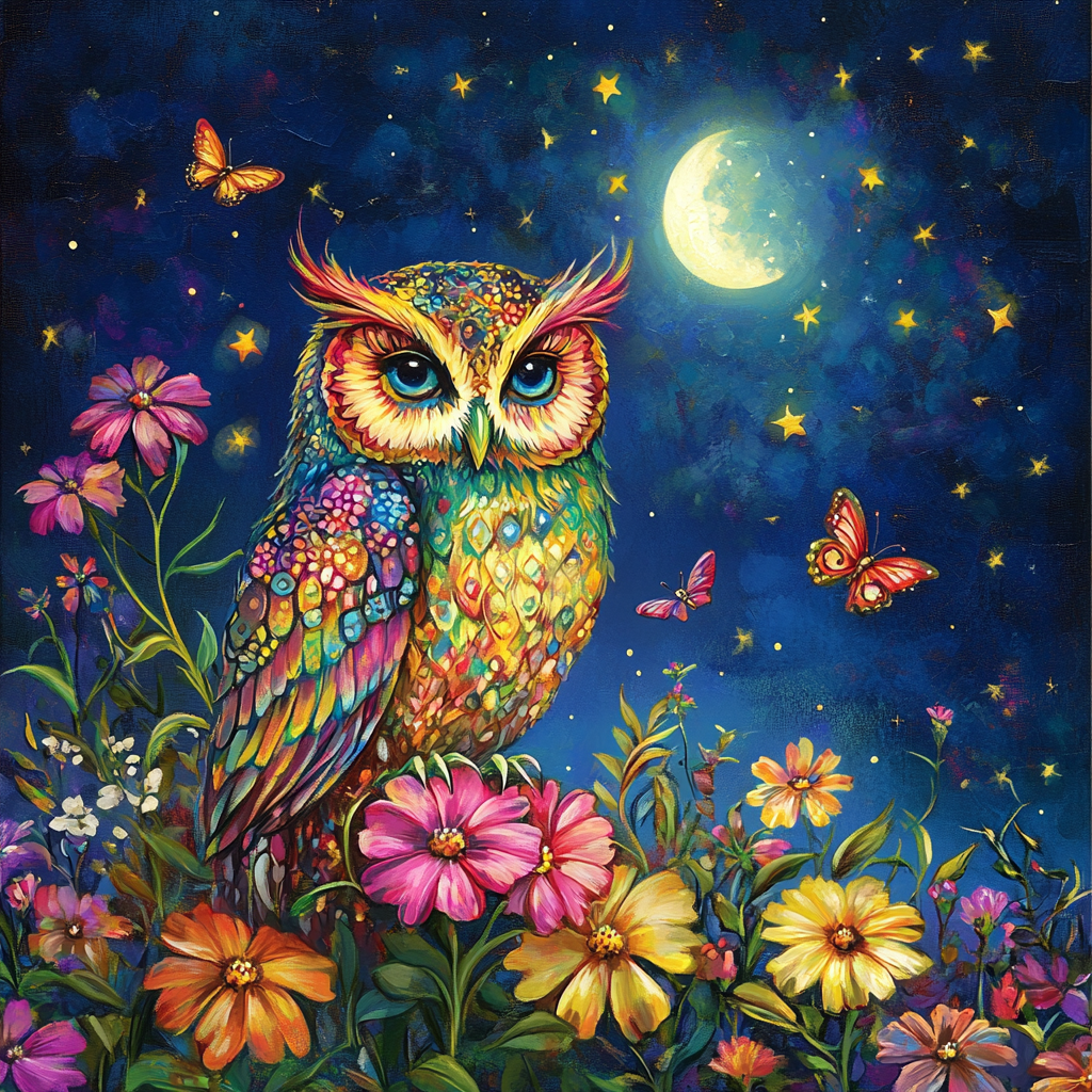 Flower Moonlight Owl Diamond Art Kit