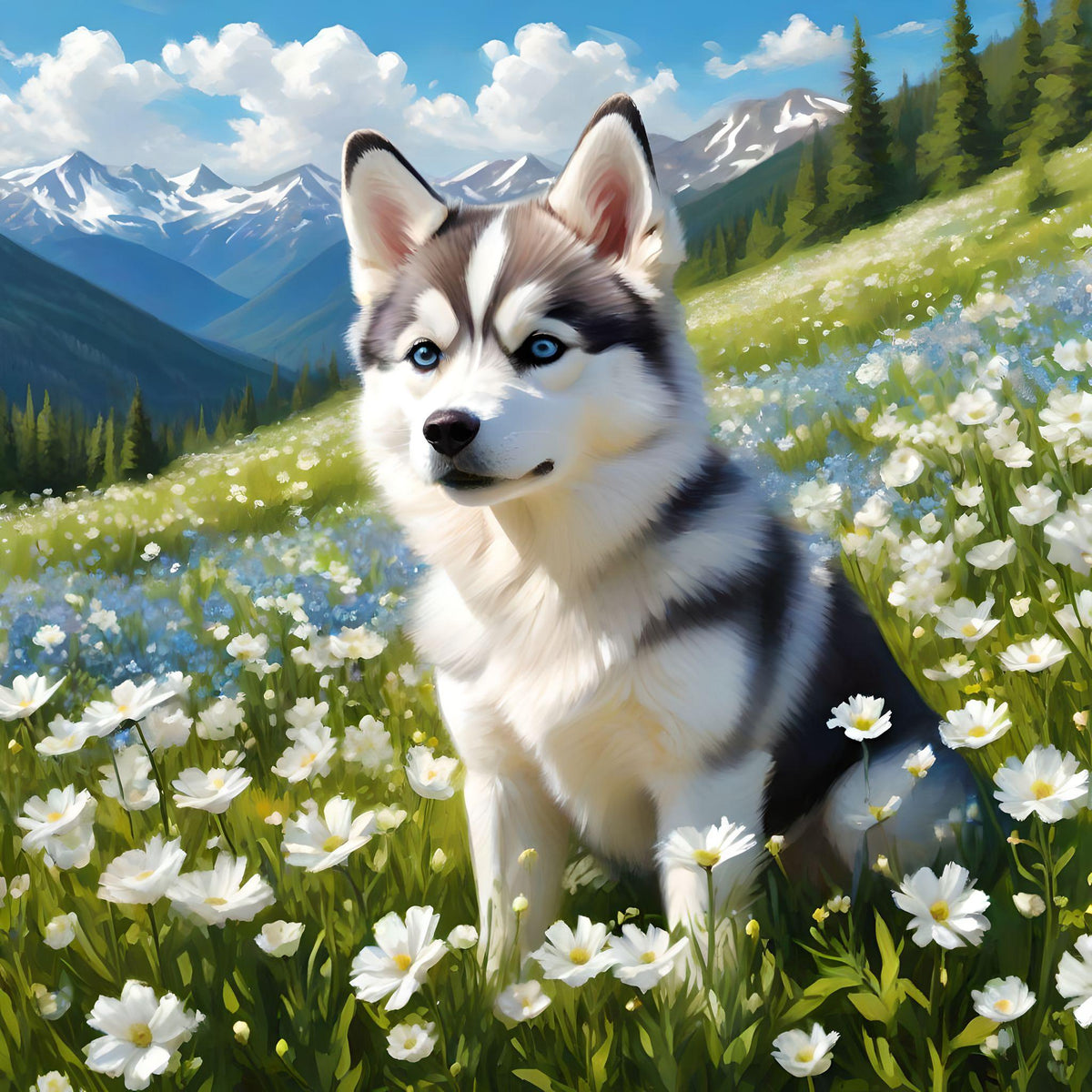 Alaskan Klee Kai In The Meadow Diamond Art Kit