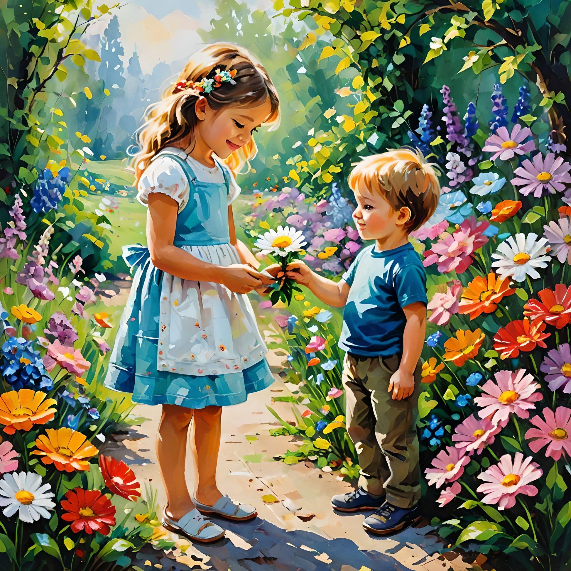 White Daisy Boy And Girl Diamond Art Kit