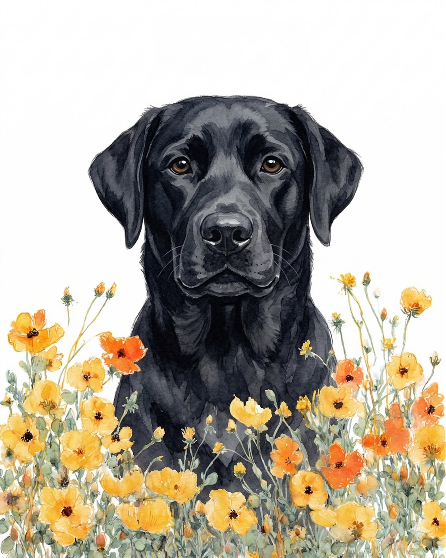 Yellow Poppies Black Labrador Retriever Diamond Art Kit