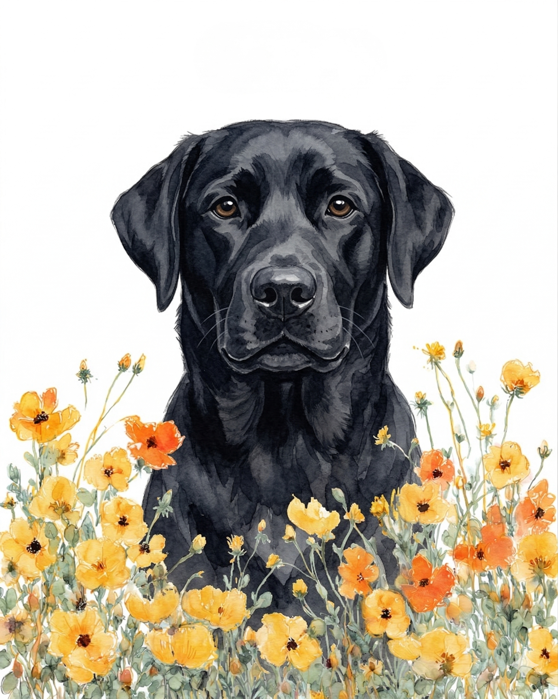 Yellow Poppies Black Labrador Retriever Diamond Art Kit