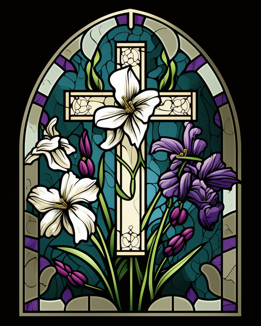 Cross Lilies Tulips Abstract Diamond Art Kit