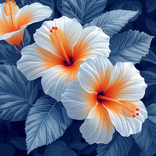 Orange Center White Hibiscus Diamond Art Kit