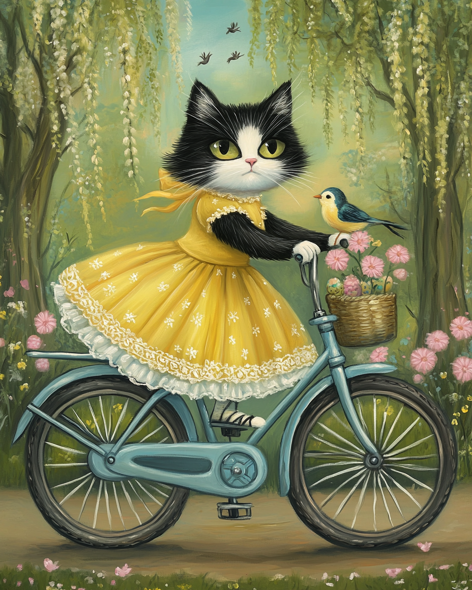 Yellow Dress Cat Bike Diamond Art Kit
