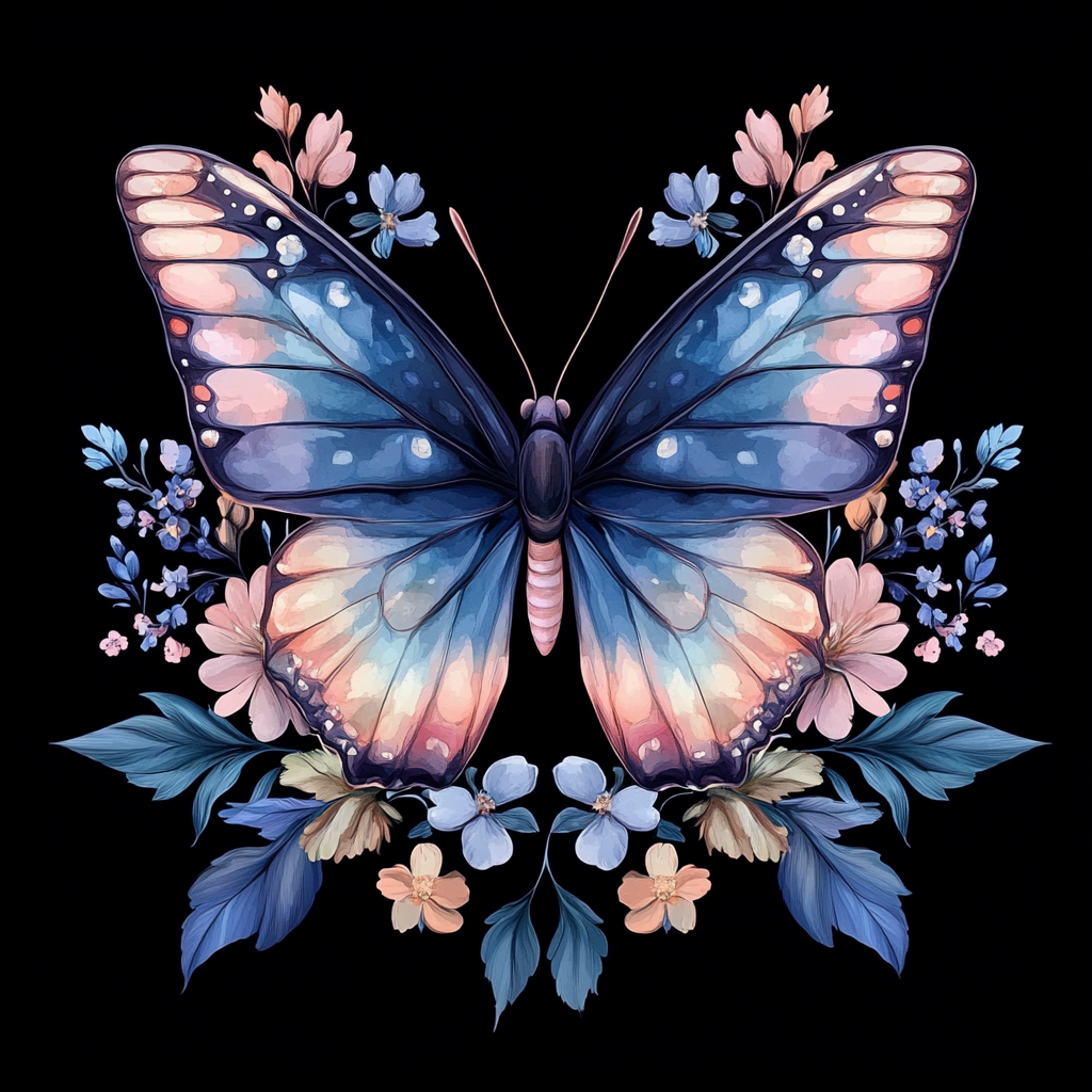Blue Pink Butterfly And Flowers Diamond Art Kit
