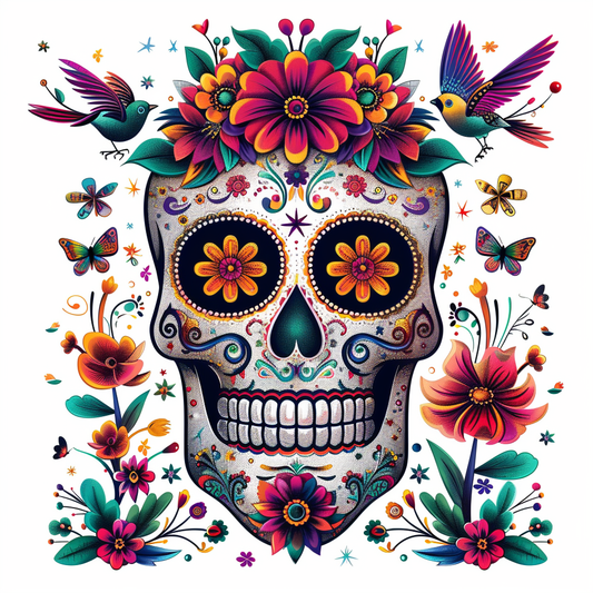 Two Bird Flower Skull Diamond Art Kit