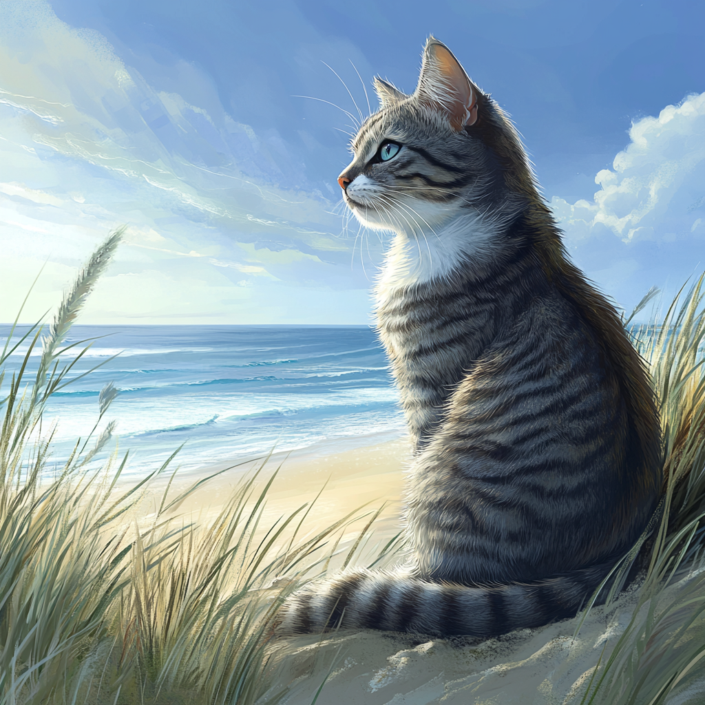 Striped Cat Beach Grass Diamond Art Kit