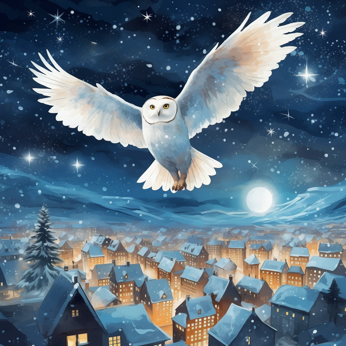 White Owl Over The Town Diamond Art Kit